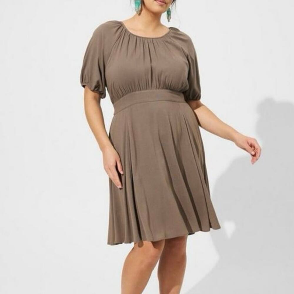 Torrid Mini Rayon Slub Puff Sleeve Skater Dress brown size 1x